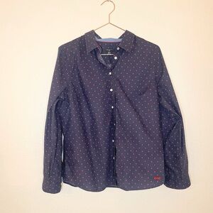 Talbots 14P Polka Dot Button Down Shirt Navy Red — Classic Preppy Chic